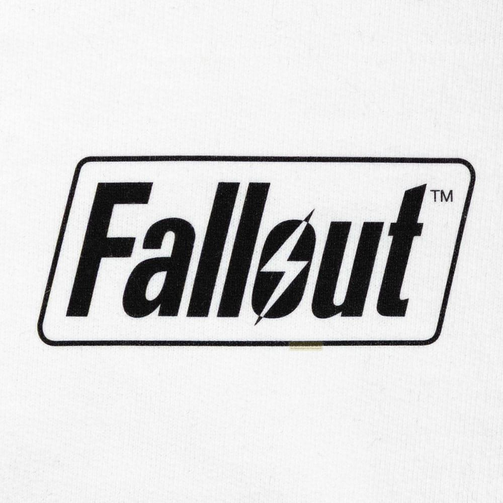 El logo "Fallout" en negro sobre blanco, con un rayo en la "o".