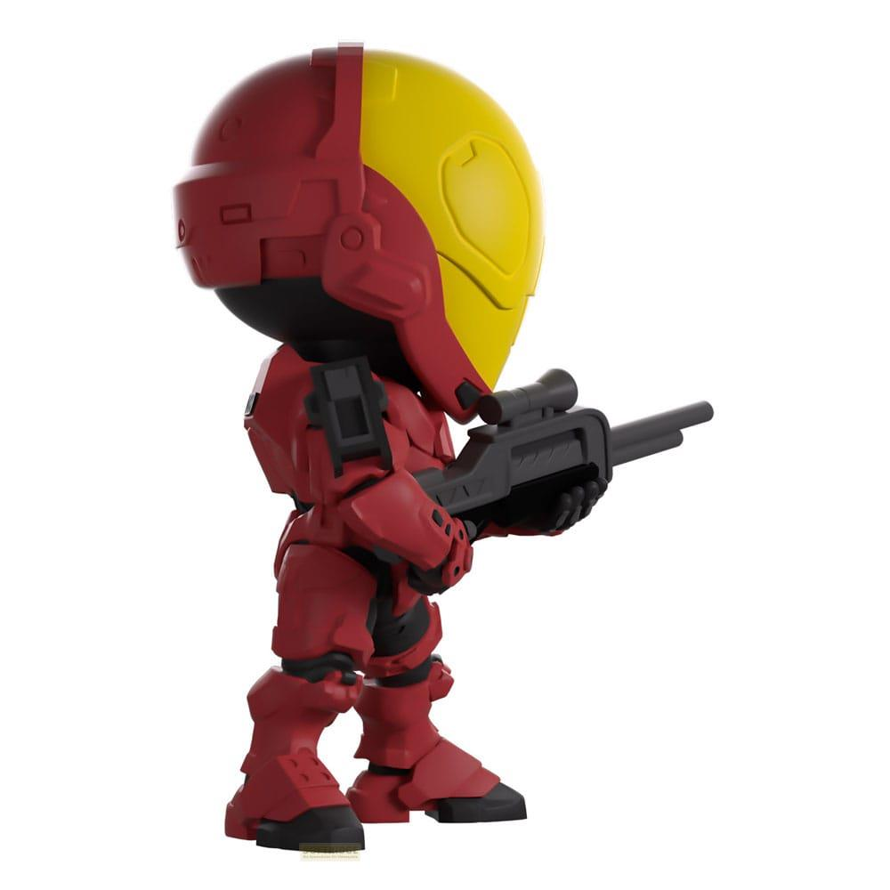 Rote und gelbe Figur eines Soldaten mit Gewehr.