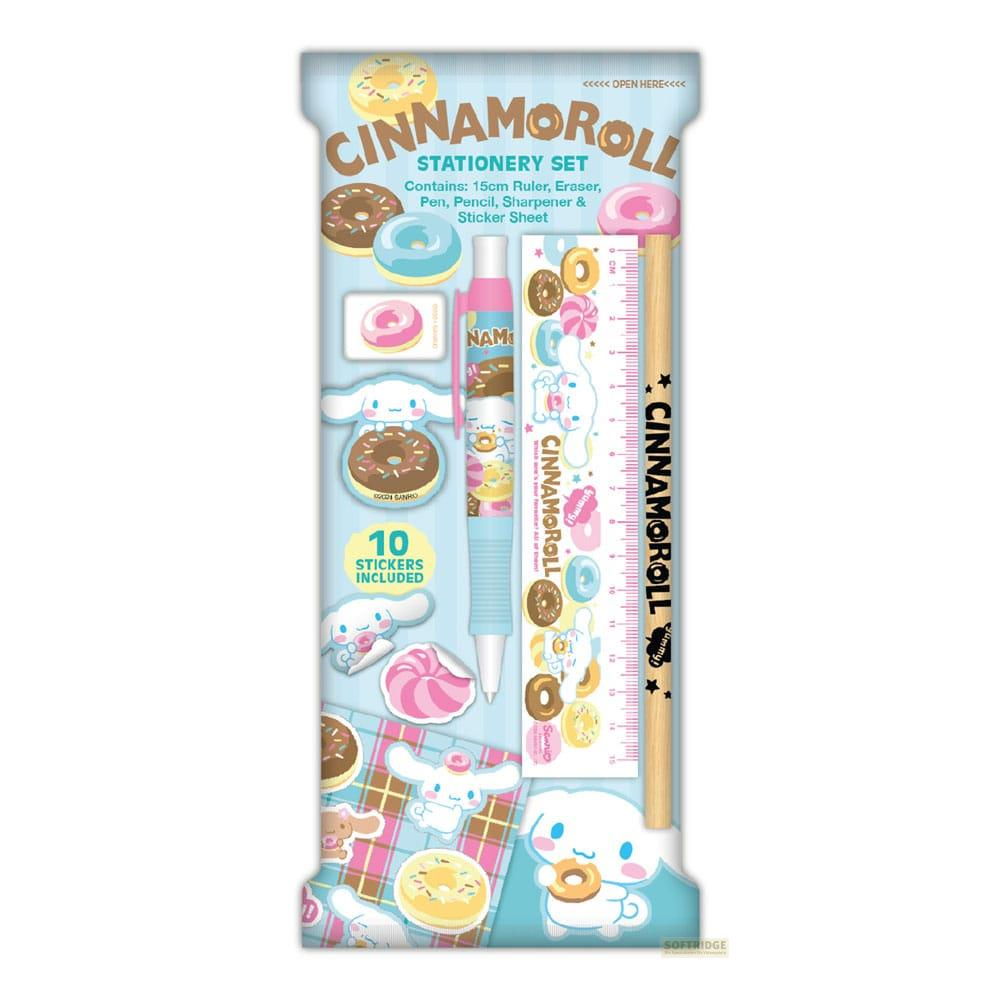 Cinnamoroll Schreibwarenset mit Donuts, Lineal, Stift, Radiergummi, Bleistift, Spitzer, Aufklebern.
