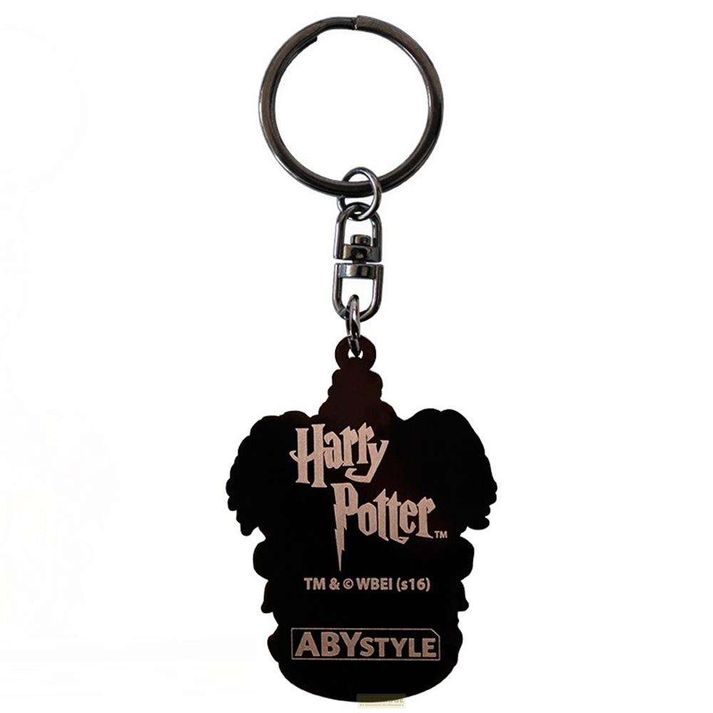 Llavero negro de Harry Potter con logo y anilla plateada.