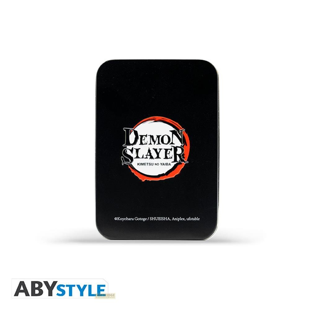 Contenant noir avec le logo et le texte 'Demon Slayer'.