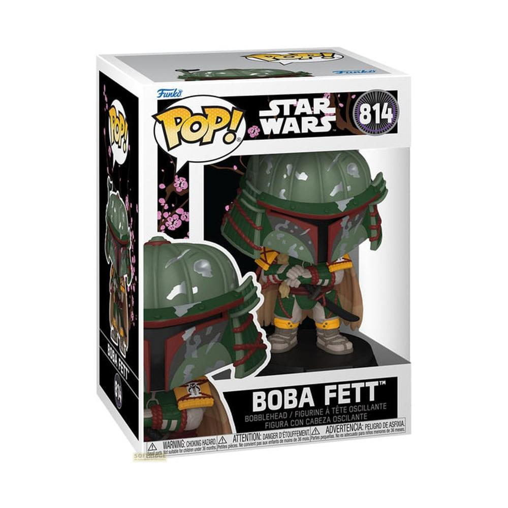 Funko Pop! Boba Fett Figur in Box. Grüne Rüstung, rotes Visier, Schwert.