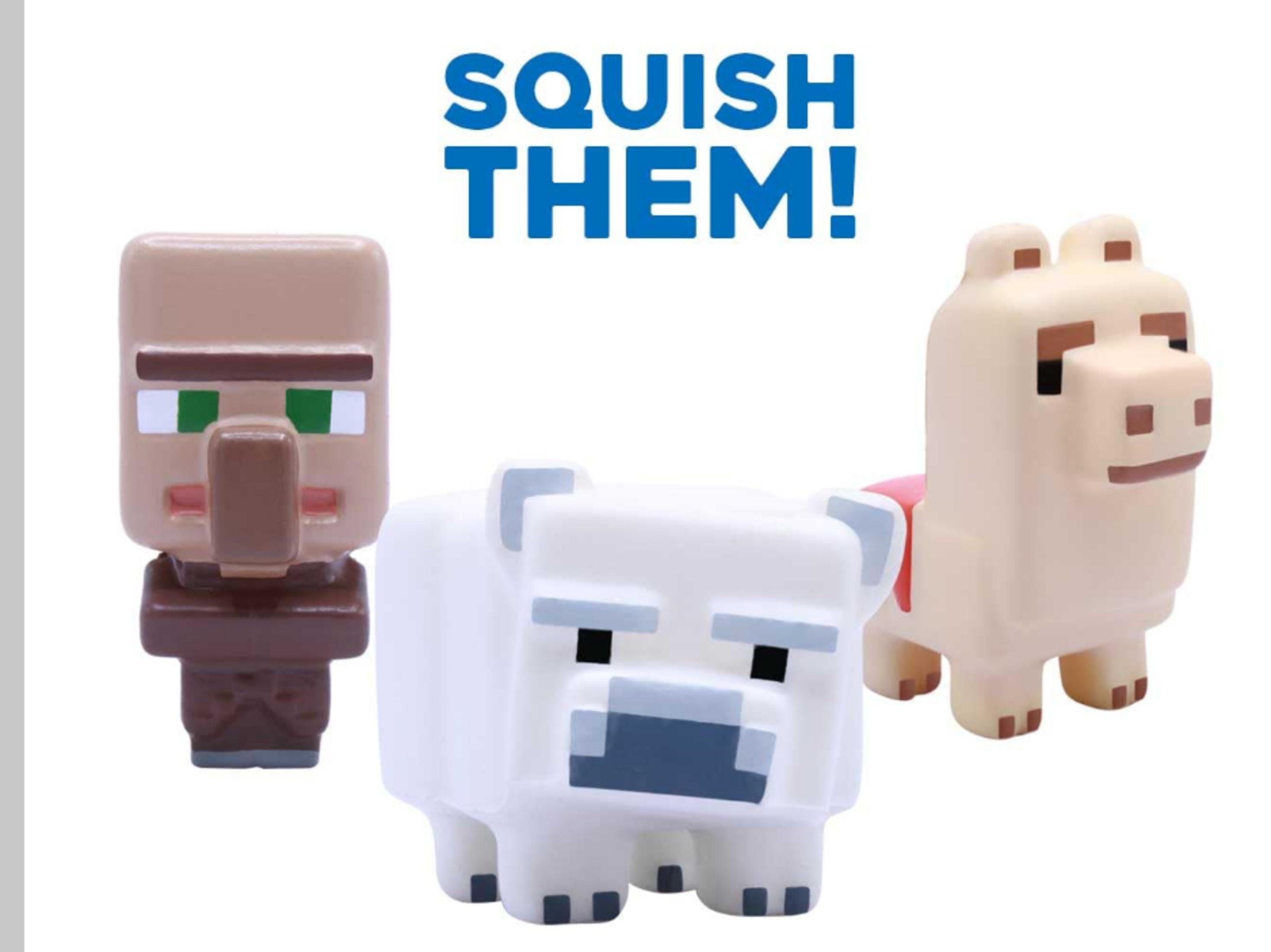 Minecraft-Figuren: Dorfbewohner, Eisbär und Lama.