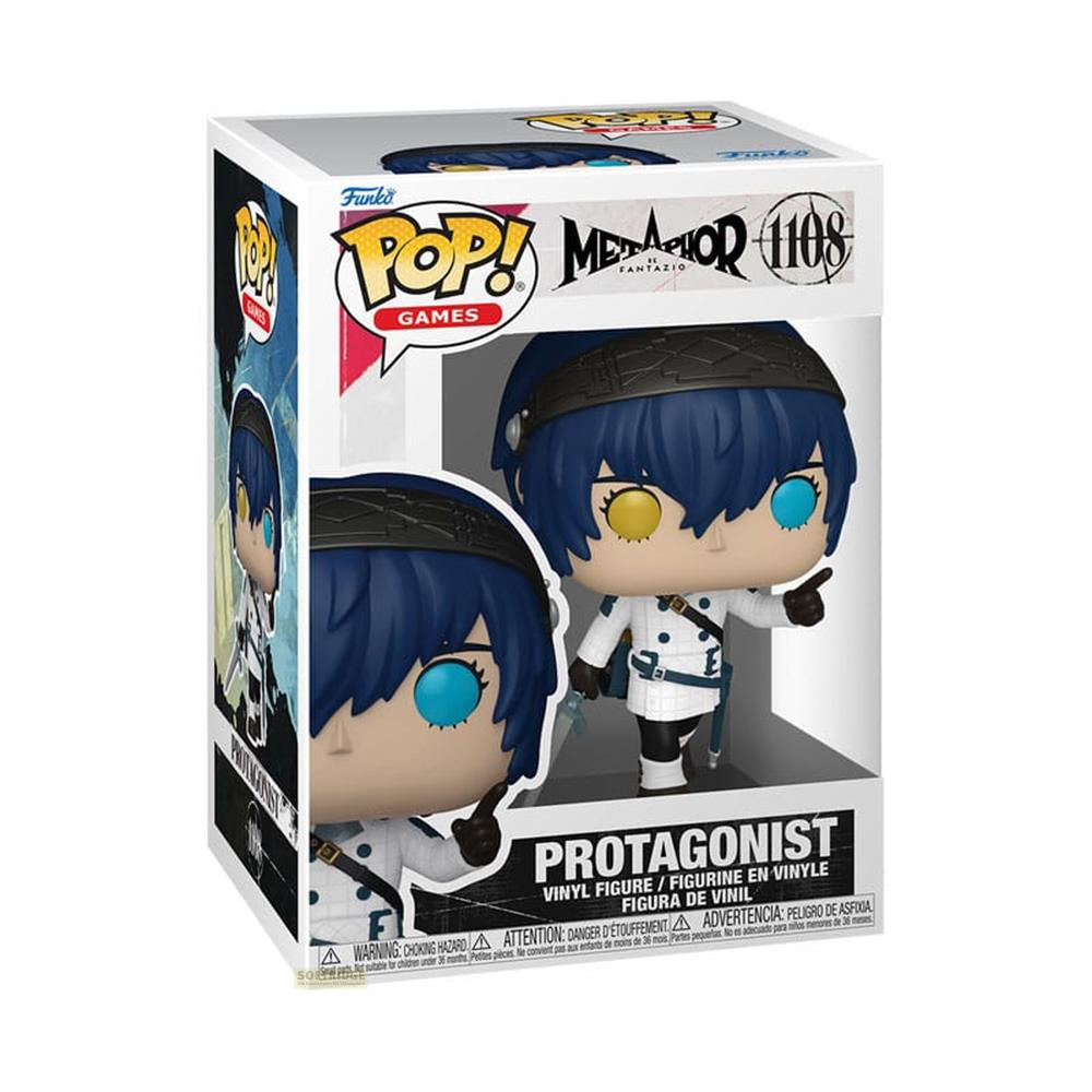 Figura Funko Pop! de vinilo del Protagonista de Metaphor: Fantazio, pelo azul, traje blanco.