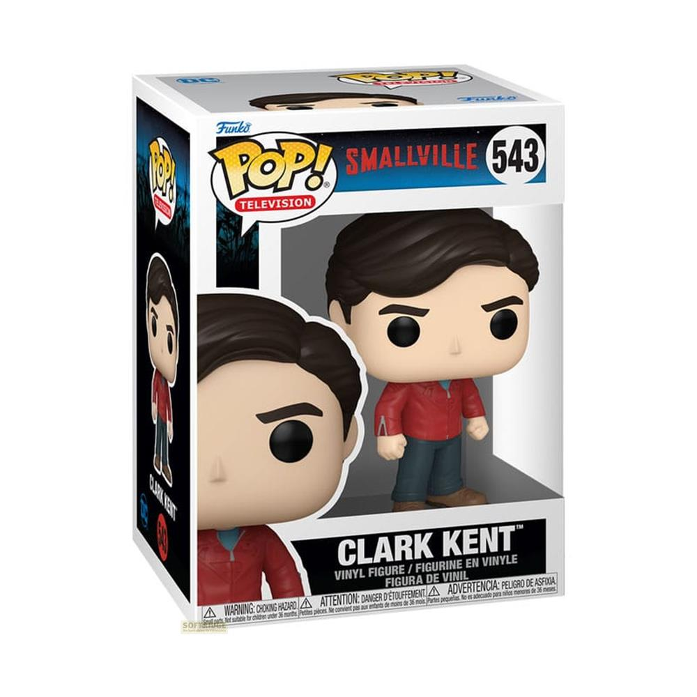 Funko Pop! Figur von Clark Kent aus Smallville, mit roter Jacke und blauer Hose.
