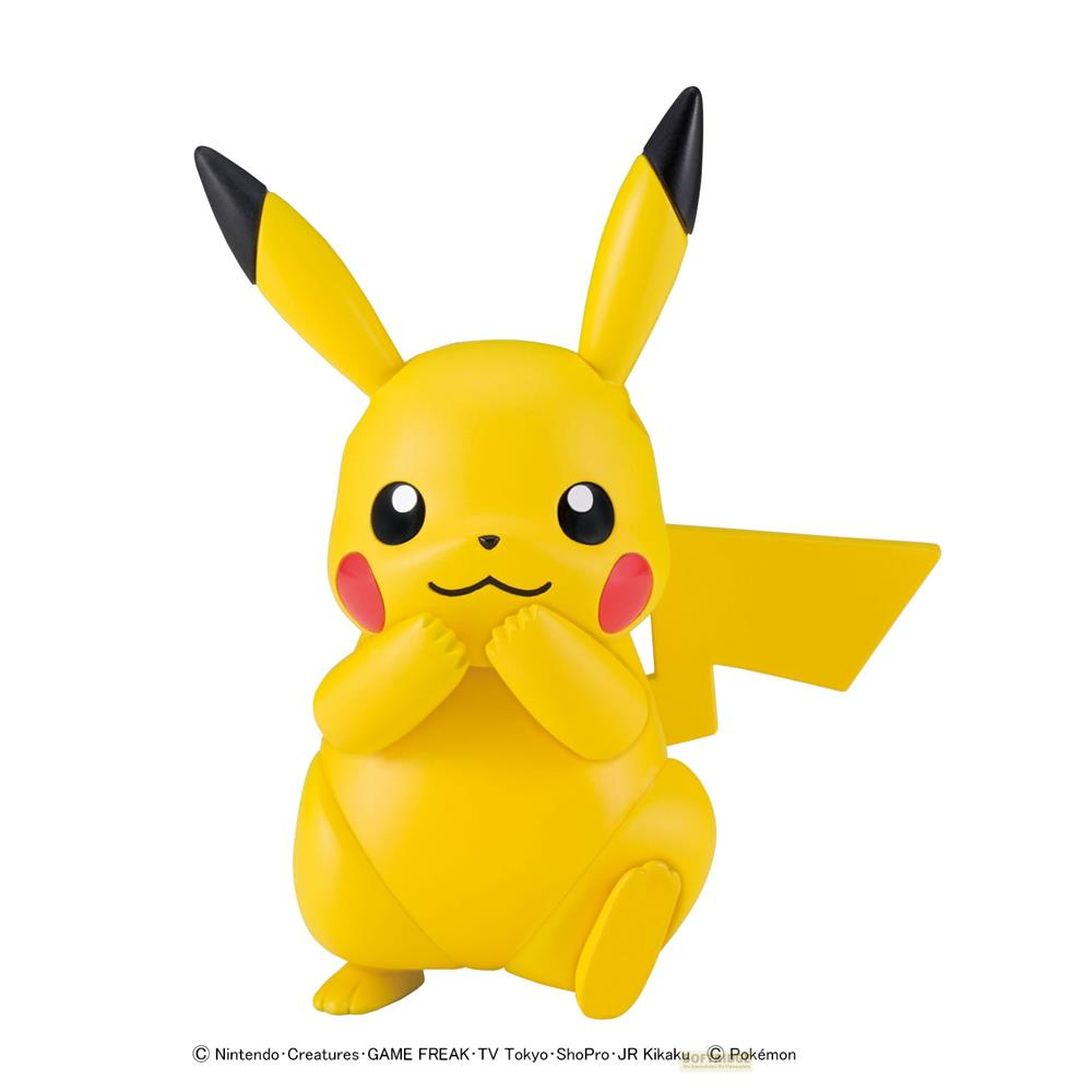 Une figurine jaune de Pikachu, joues rouges, oreilles noires, se tient droite.
