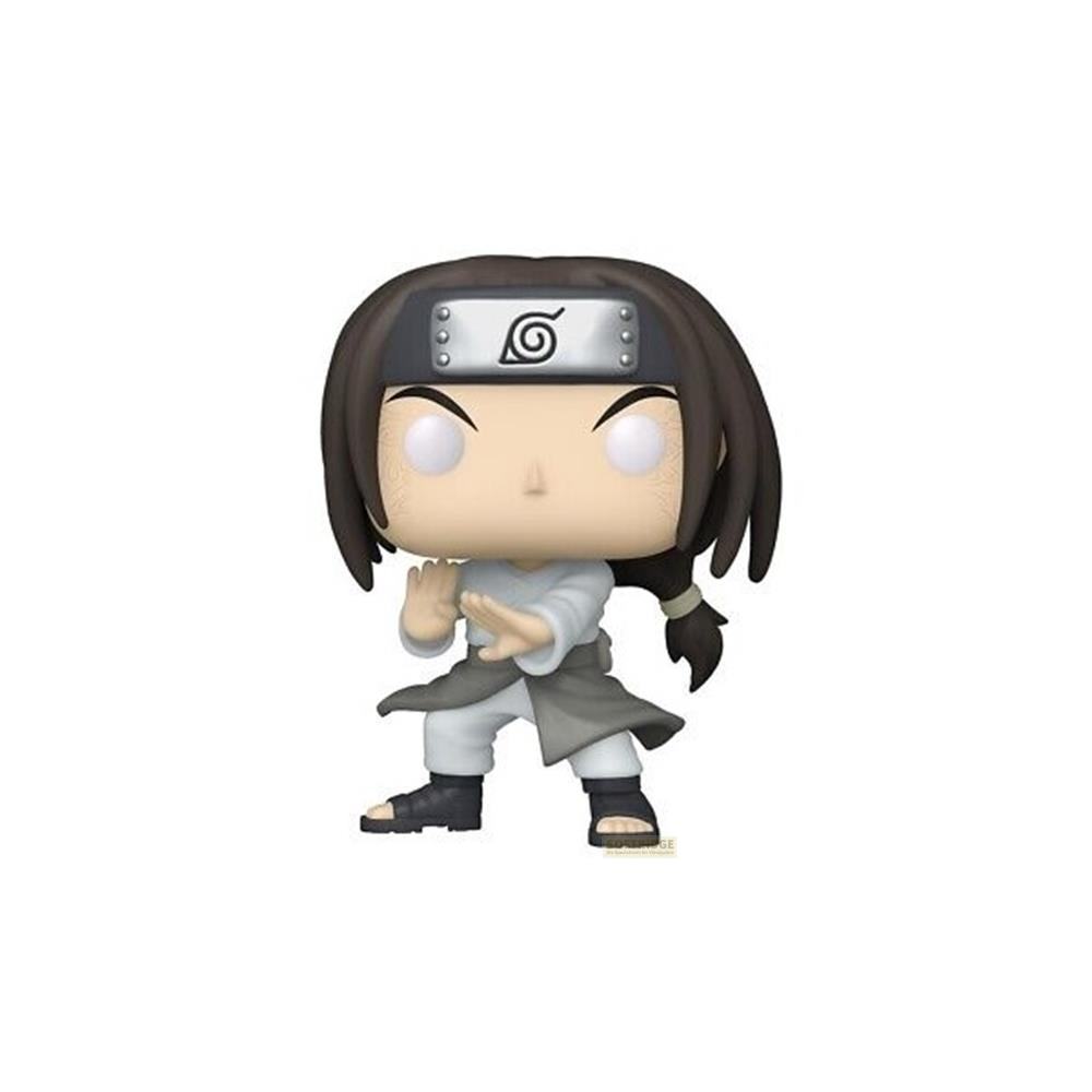 Eine Funko-Puppe von Neji Hyuga in Kampfpose mit Stirnband und weißem Outfit.