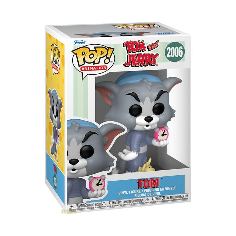 Funko Pop! Tom Figur mit Wecker. Tom trägt Schlafanzug und Mütze.