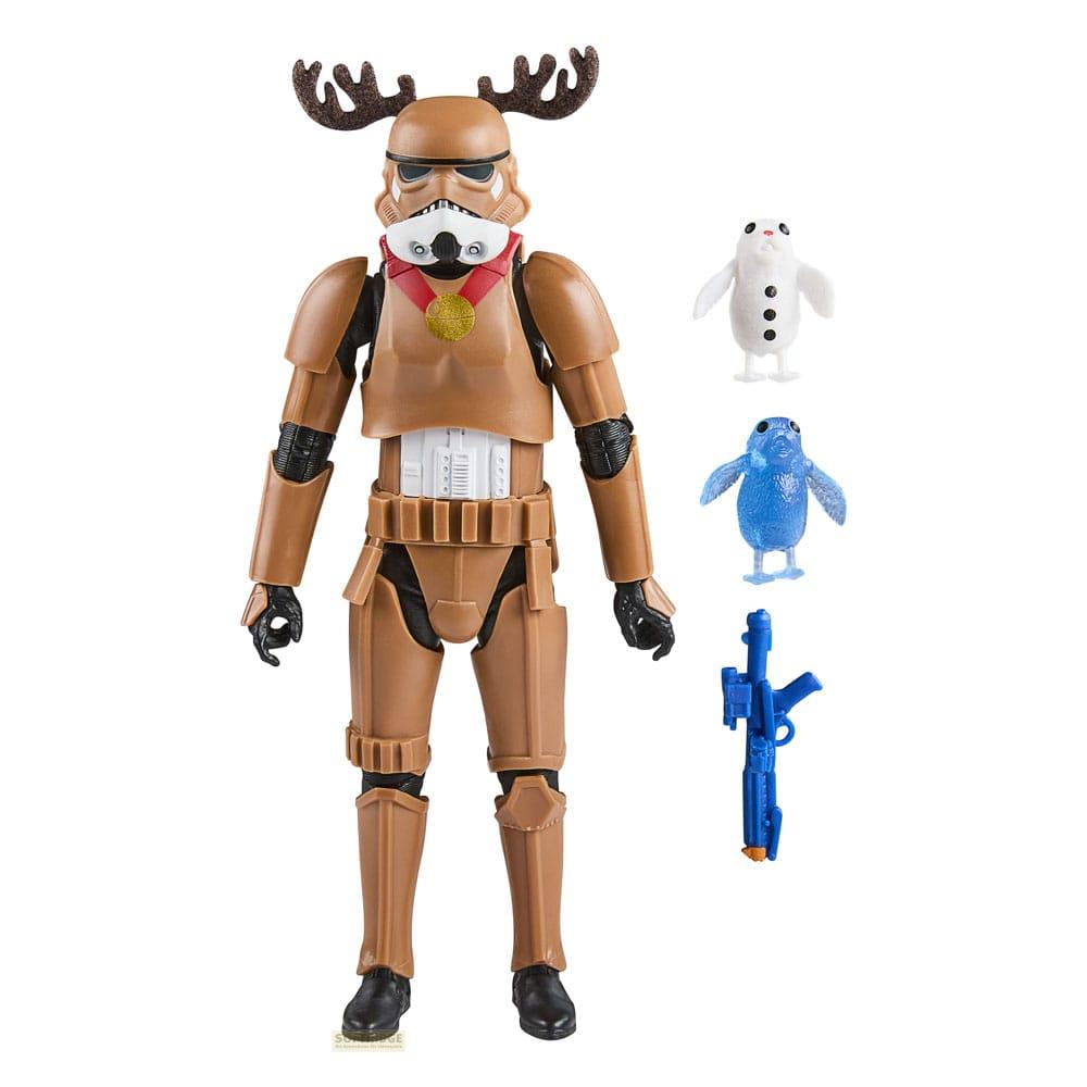 Soldado de asalto marrón con astas de reno, al lado de un oso polar, pingüino azul y arma.