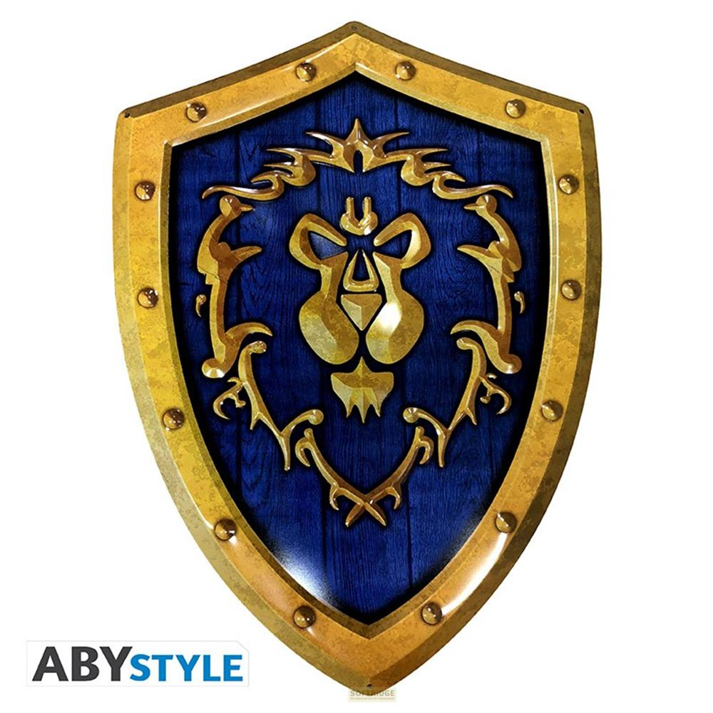 Ein goldenes Emblem eines Löwenkopfes auf einem blauen Schild mit goldenem Rand.