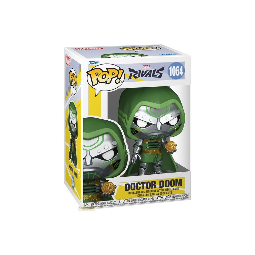 Funko POP! Doctor Doom Bobblehead Figur, Marvel Rivals 1064, mit grüner Kapuze und Rüstung.