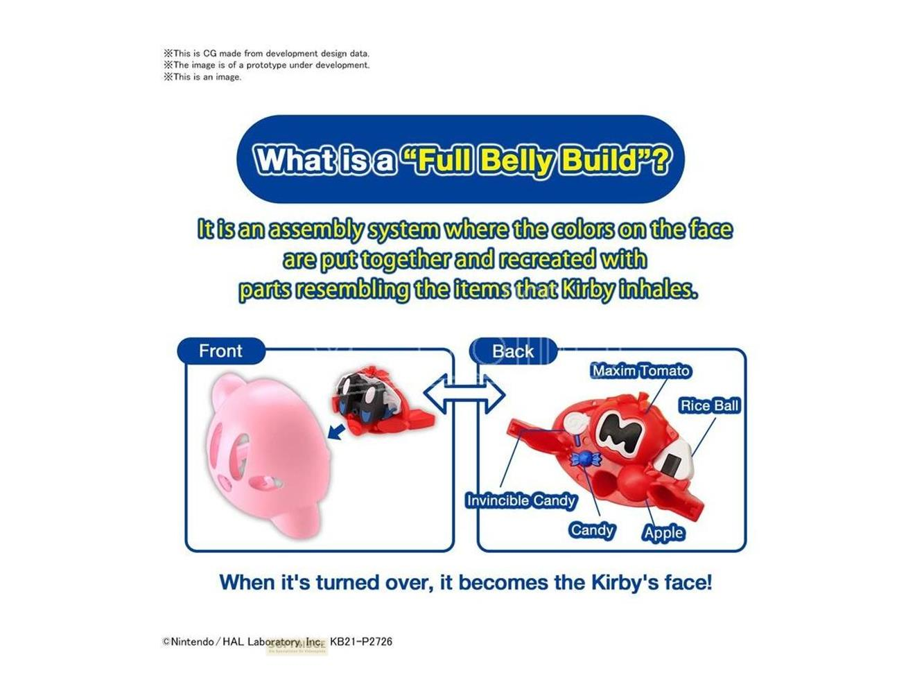 La partie avant est un visage rose de Kirby. La partie arrière est rouge avec des objets de Kirby.