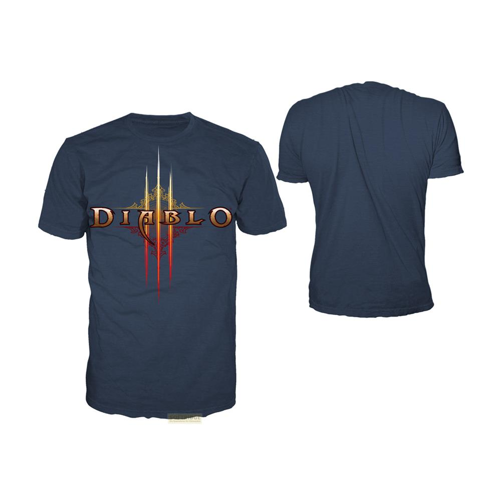 Ein dunkelblaues T-Shirt mit dem Diablo-Logo vorne und Rückseite.