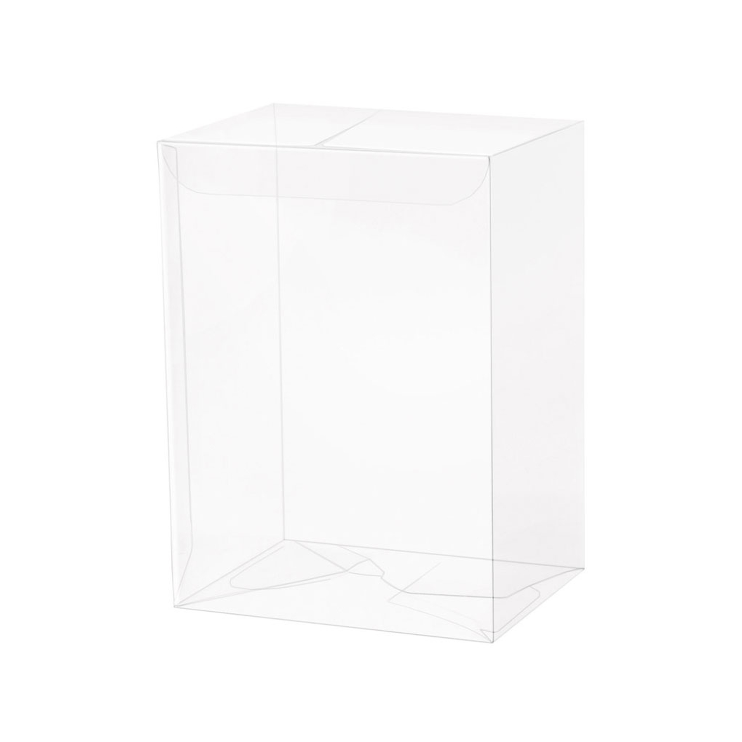 Ein transparenter, rechteckiger Plastikbehälter mit Deckel.