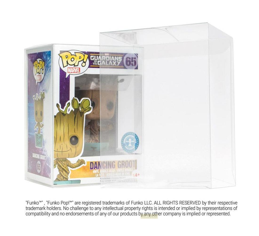 Ein Funko Pop! 'Dancing Groot' aus Marvels Guardians of the Galaxy in einer Schutzhülle.