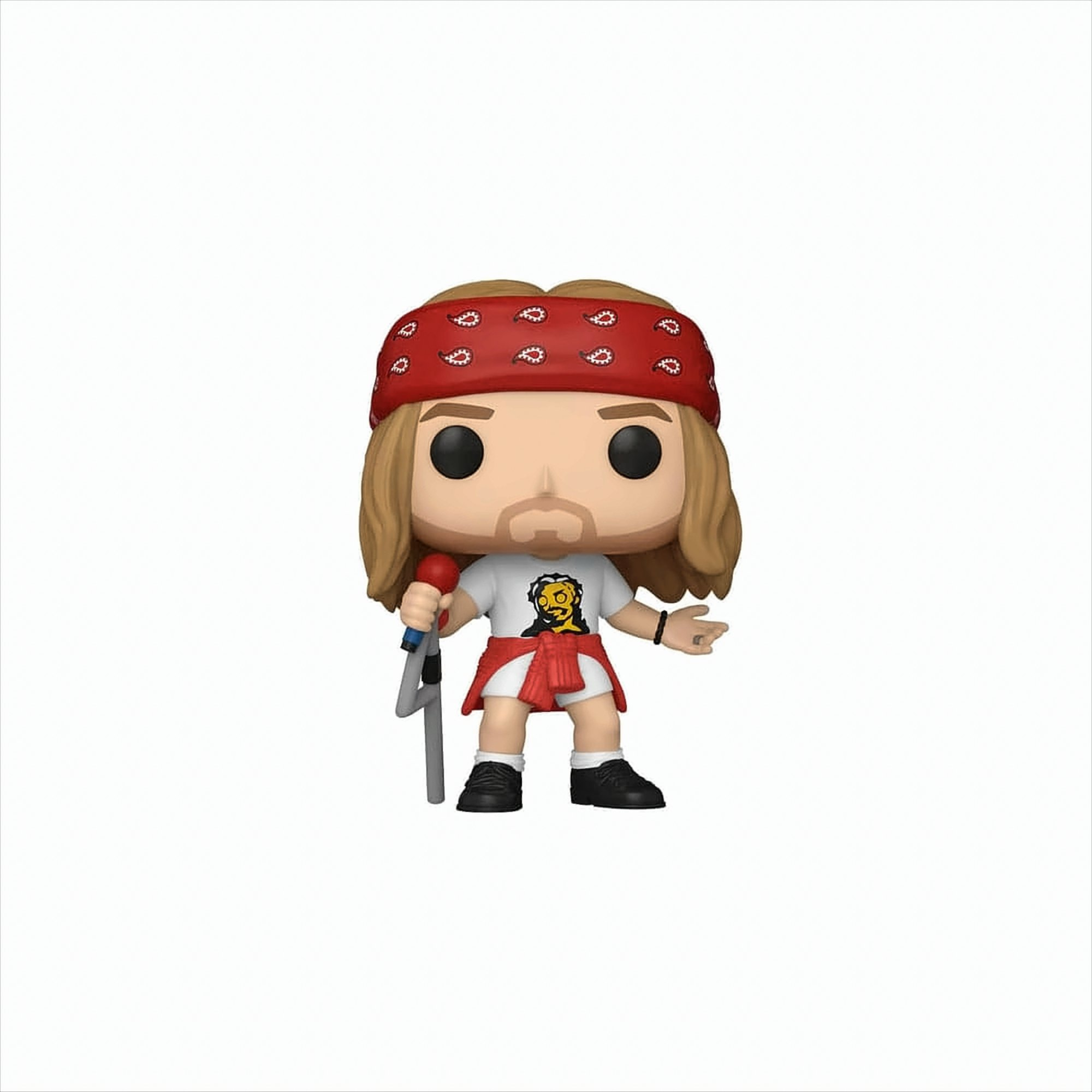 Pop-Figur eines Mannes mit rotem Bandana, weißem T-Shirt und Mikrofon.