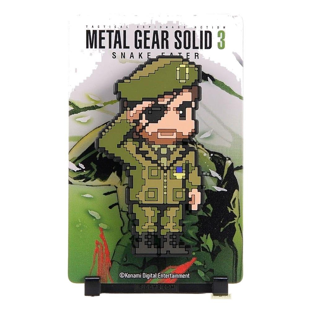Pixel-Art von Snake aus Metal Gear Solid 3 in grüner Uniform und Barett, der salutiert.