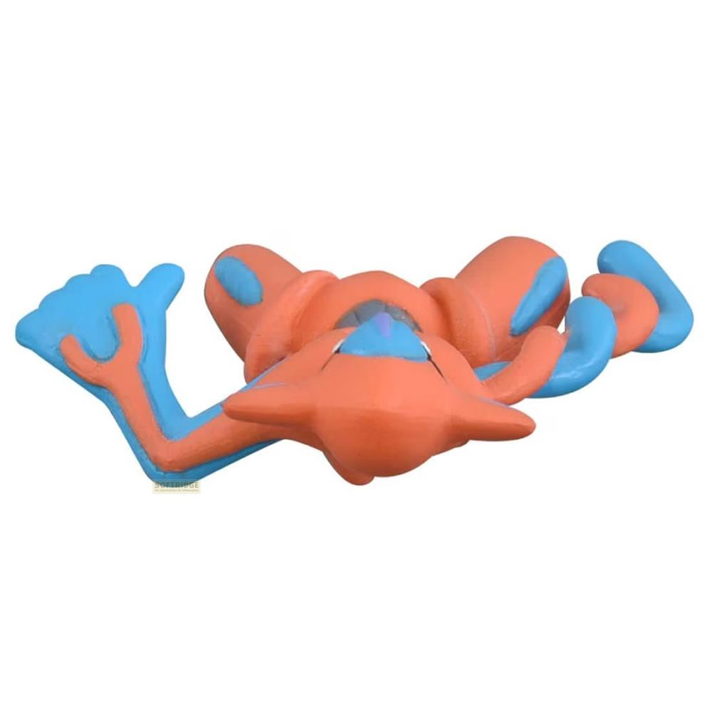Ein orangefarbener und blauer Pokémon-Charakter liegt auf dem Rücken.