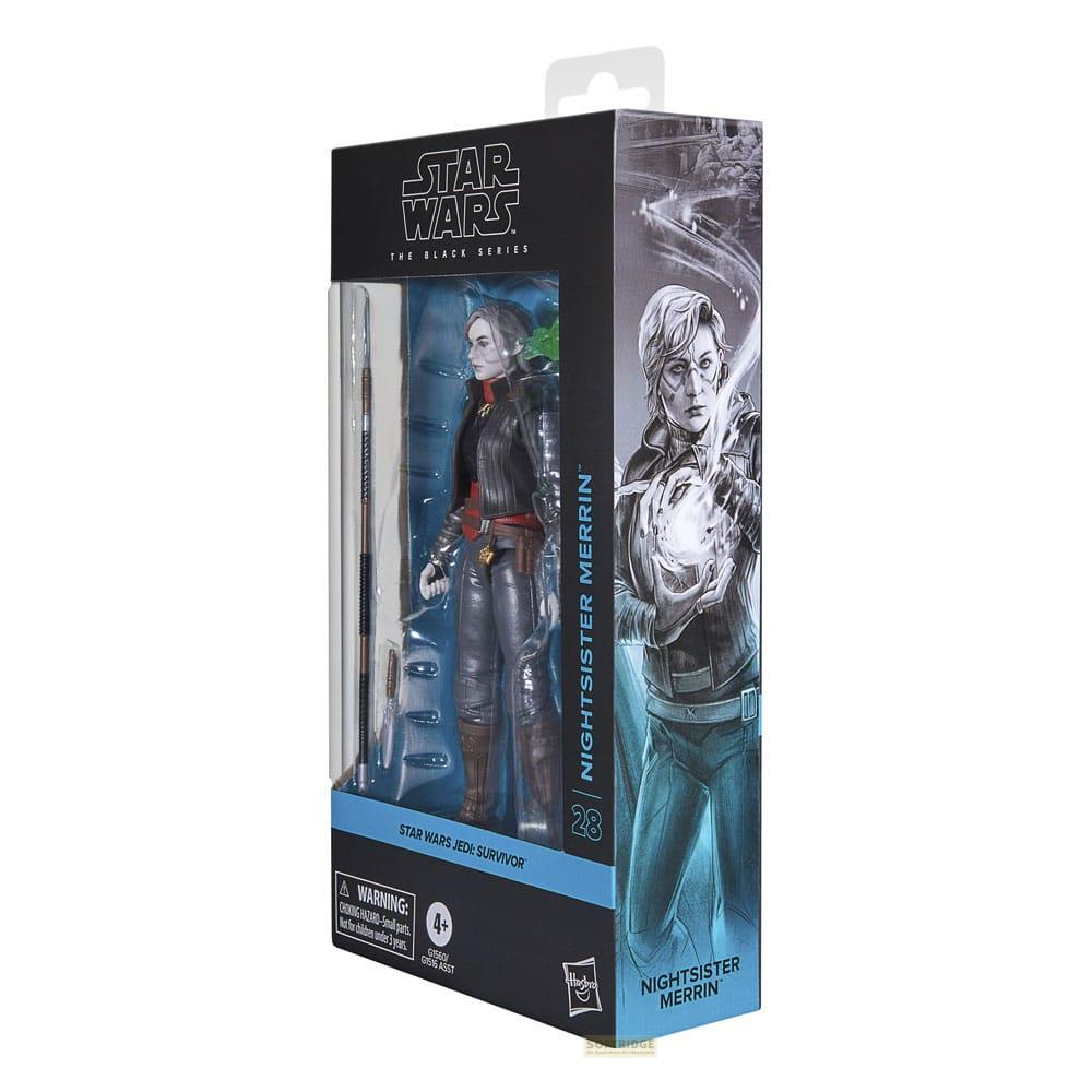 Figura de acción Nightsister Merrin de Star Wars Black Series en caja.