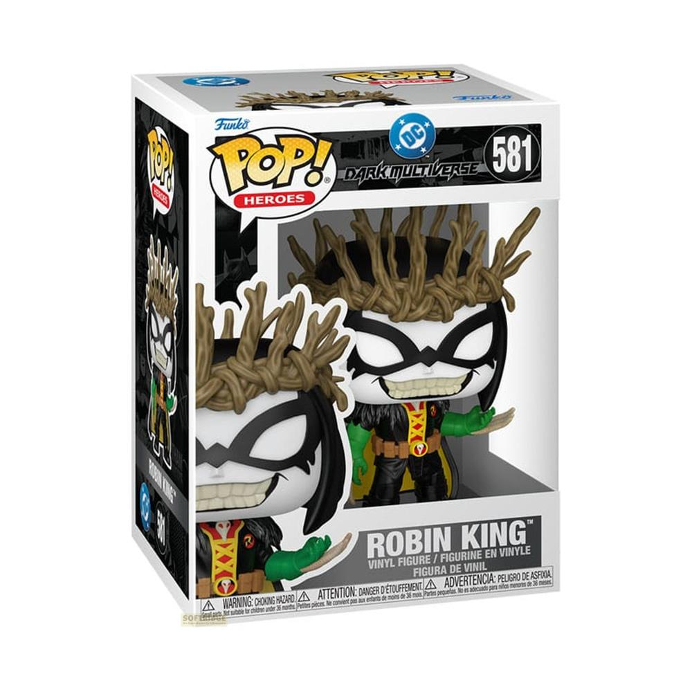 Figura de vinilo Funko Pop! Robin King, #581, Dark Multiverse. Pelo castaño, guantes verdes.