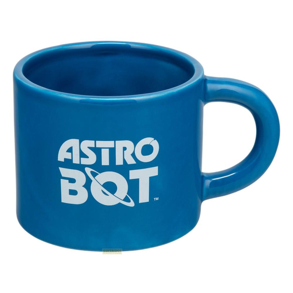 Blaue Tasse mit weißem Aufdruck 'ASTRO BOT'.