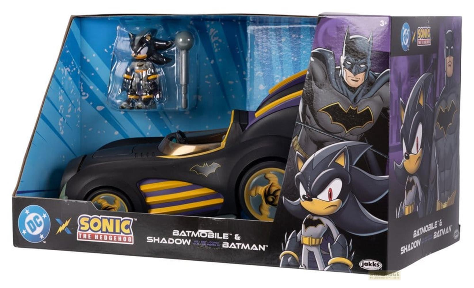 Empaque de juguete con tema de Batman, Batimóvil y figura de Shadow the Hedgehog.