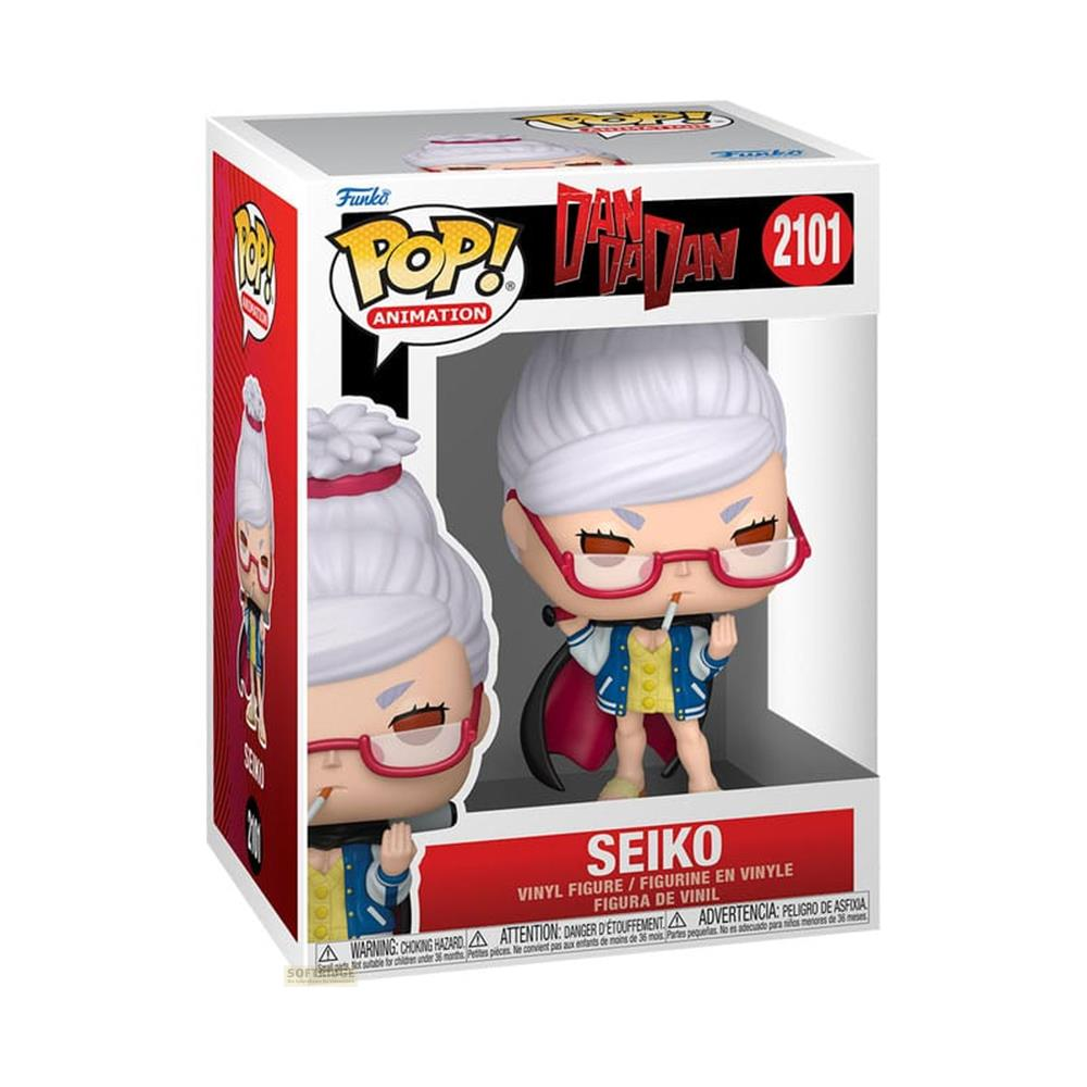 Funko Pop figure of Seiko from Dan Da Dan, wearing glasses and smoking, in box.