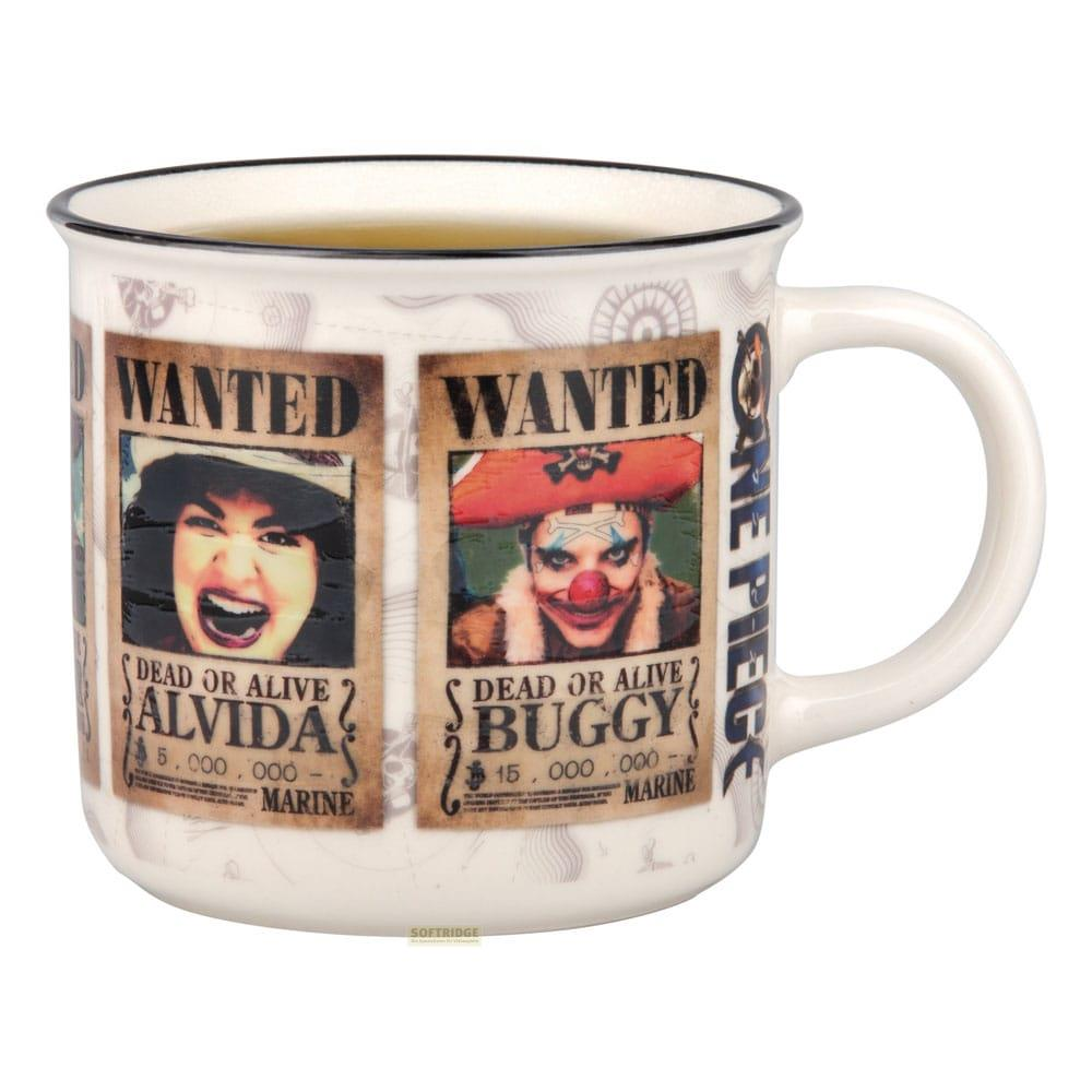 Tasse mit Wanted-Postern von Alvida und Buggy aus One Piece.
