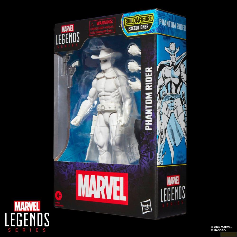 Figura de acción Marvel Legends Phantom Rider en blanco en su empaque con arte.