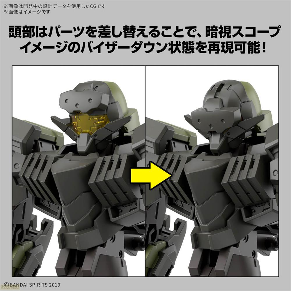 Zwei graue und grüne Mechs nebeneinander gezeigt. Einer hat einen gelben Visor, der andere nicht.