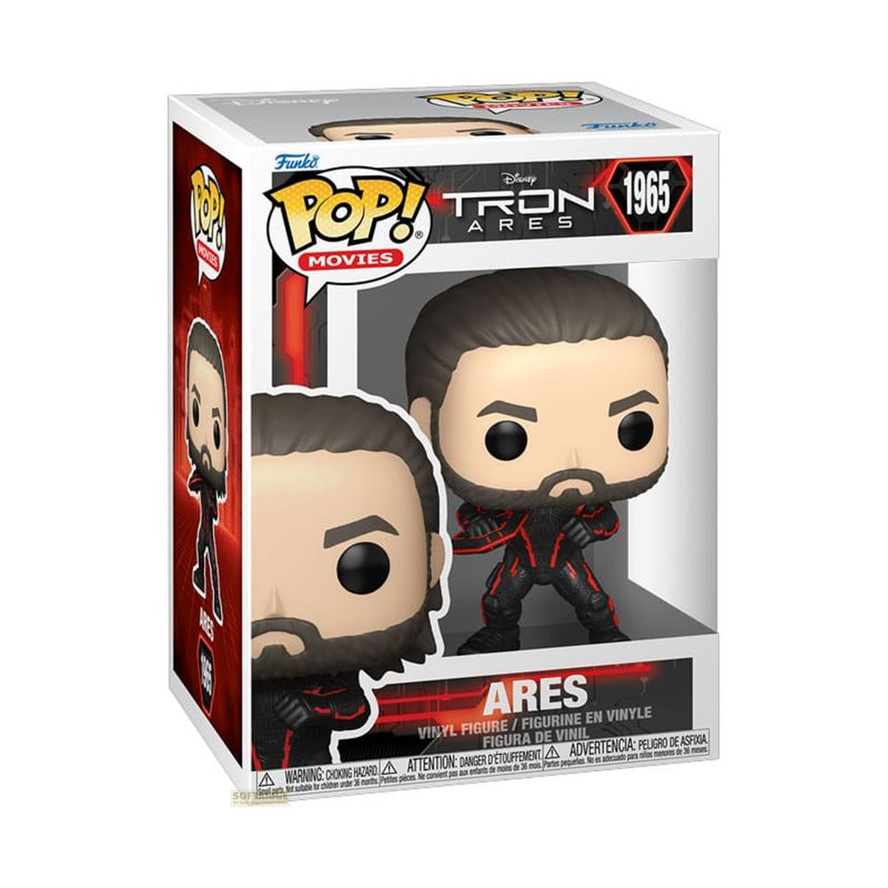 Funko Pop!-Figur von Ares aus Tron in einer Box mit schwarzem und rotem Anzug.