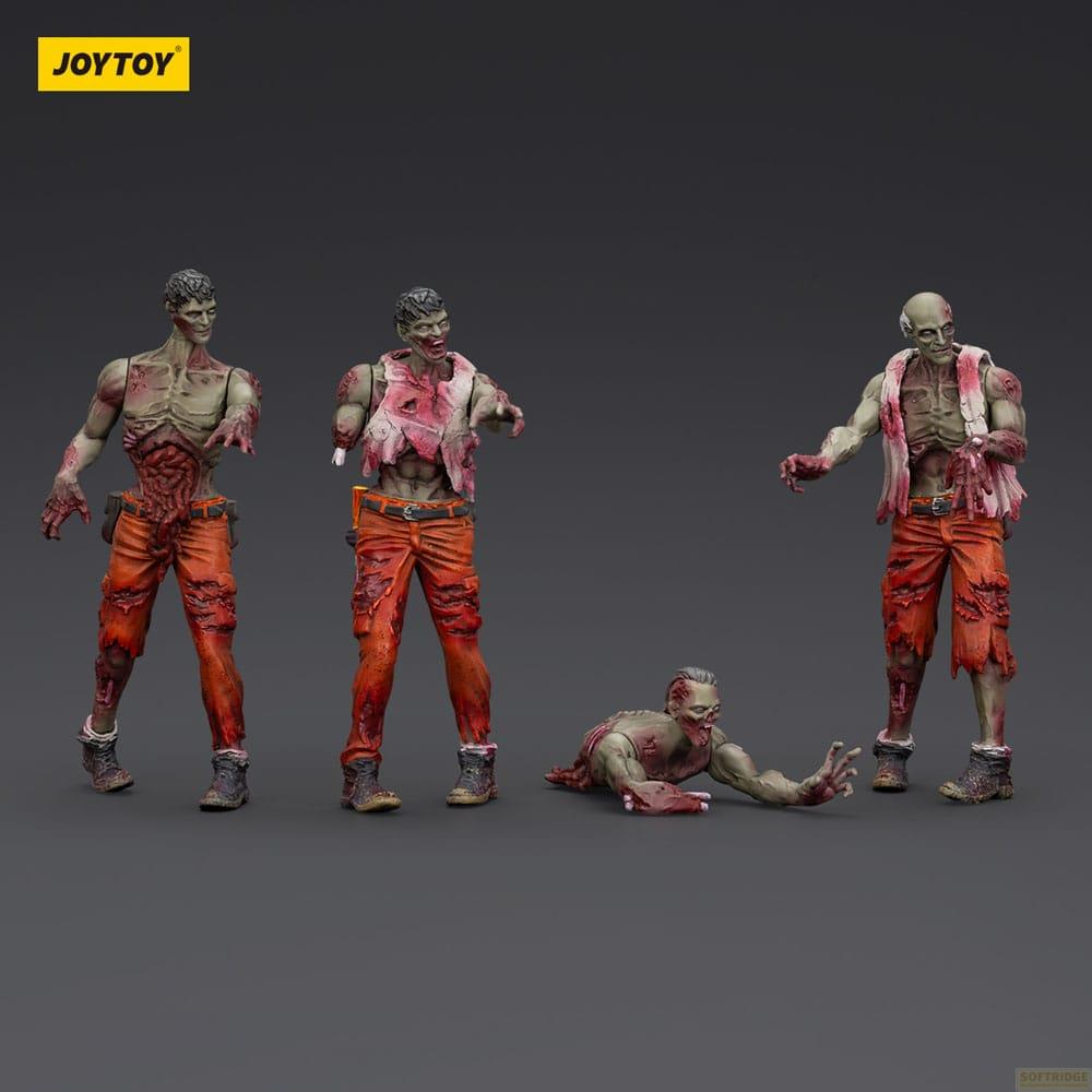 Quattro figure di zombie in abiti strappati, alcuni in piedi, uno striscia.