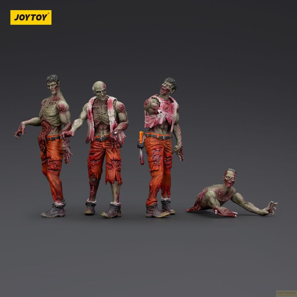 Quattro dettagliate figure di zombie in pantaloni strappati su sfondo scuro.