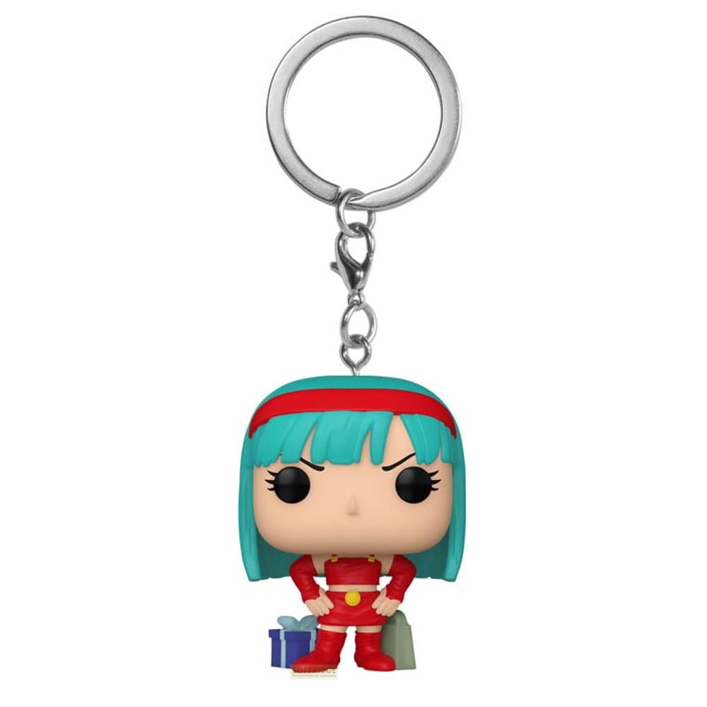 Schlüsselanhänger mit Anime-Figur, blaues Haar, rotes Outfit, mit Geschenken.