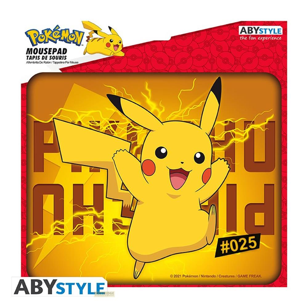 Pikachu auf einem gelben Hintergrund mit Blitzen und dem Text "#025".