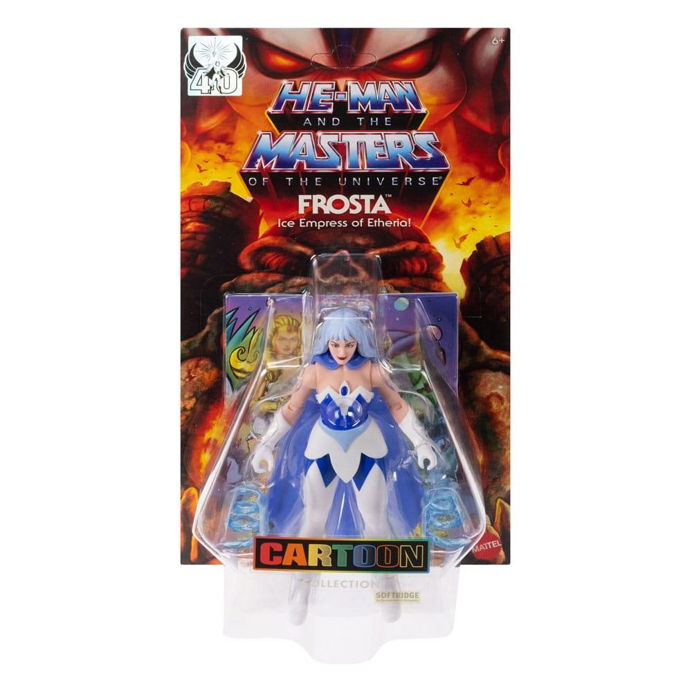 Figura de acción de He-Man Masters of the Universe Frosta en embalaje.