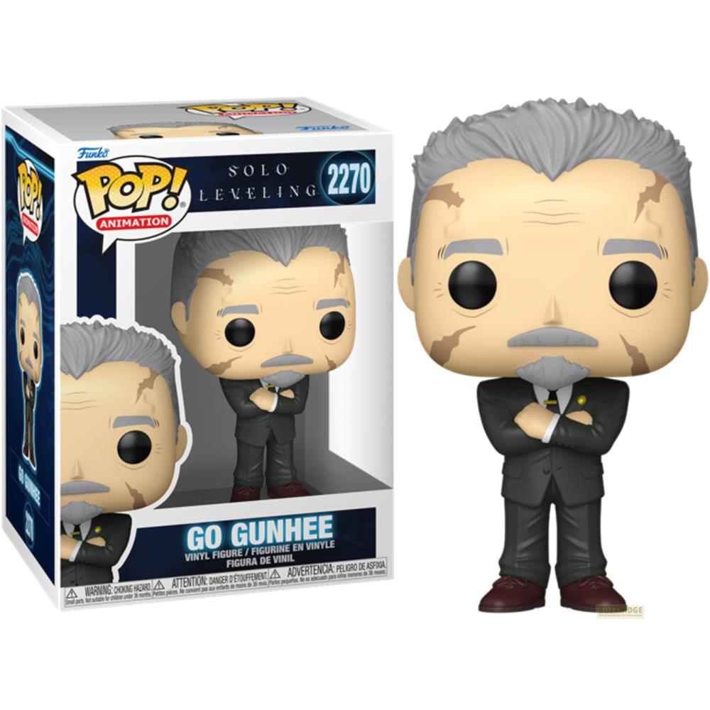 Figura Funko Pop de Go Gunhee de Solo Leveling con traje.