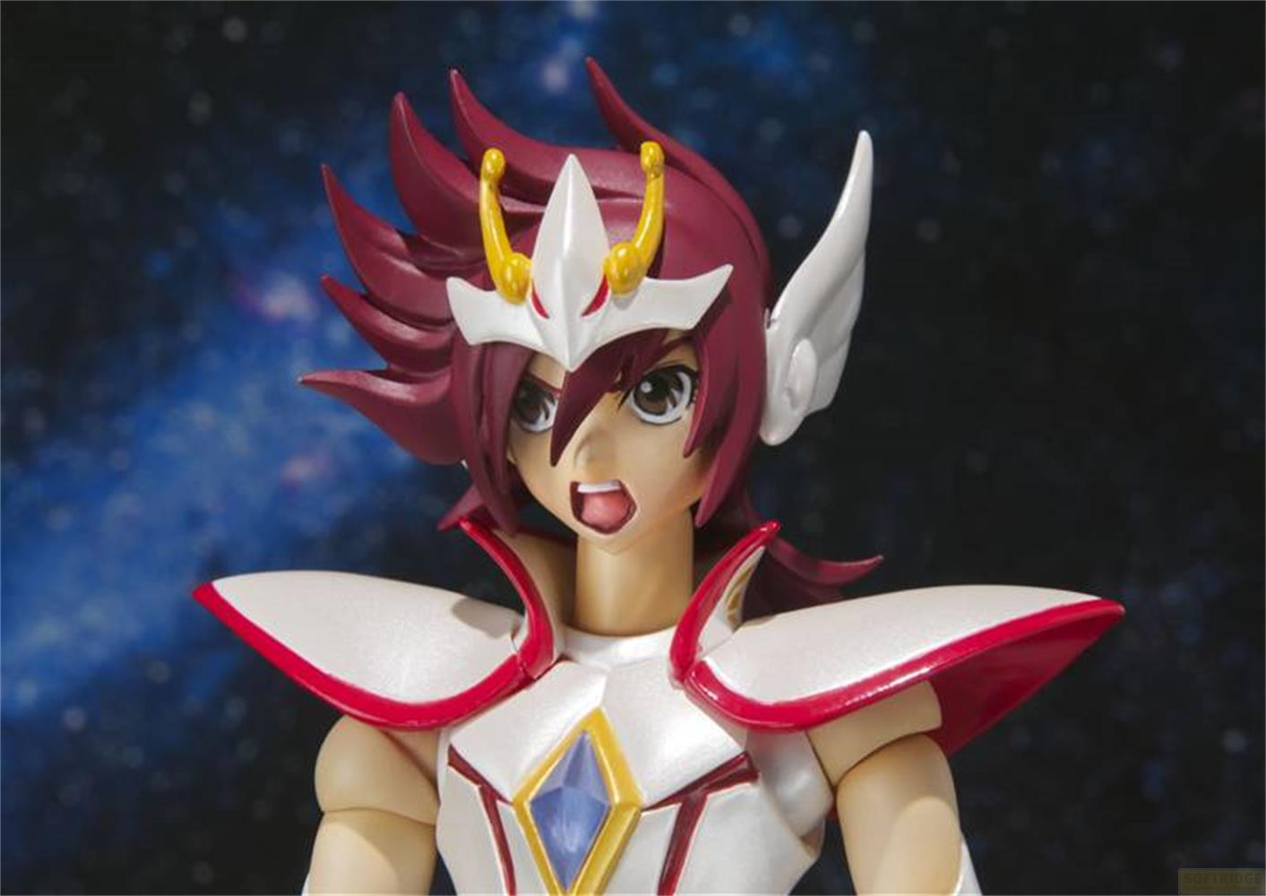 Action figure di un uomo con capelli rossi, indossa un'armatura bianca con accenti rossi.