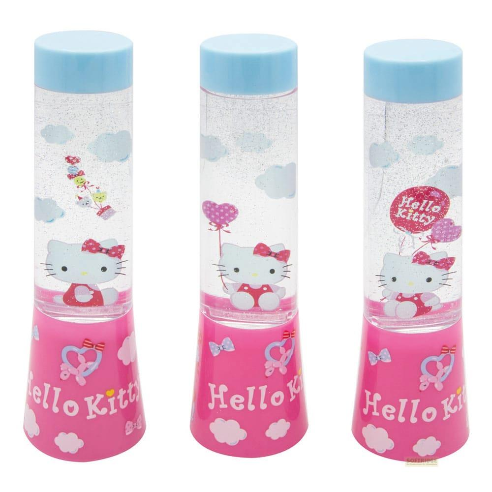 Drei Hello Kitty Flaschen mit Glitzer, Wolken und Luftballons.