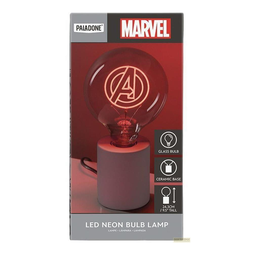 Lampka neonowa Marvel z symbolem A na ceramicznej podstawie.