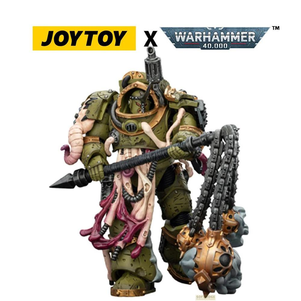 Zielona figurka Warhammer 40k z bronią cepową, logo JOYTOY.