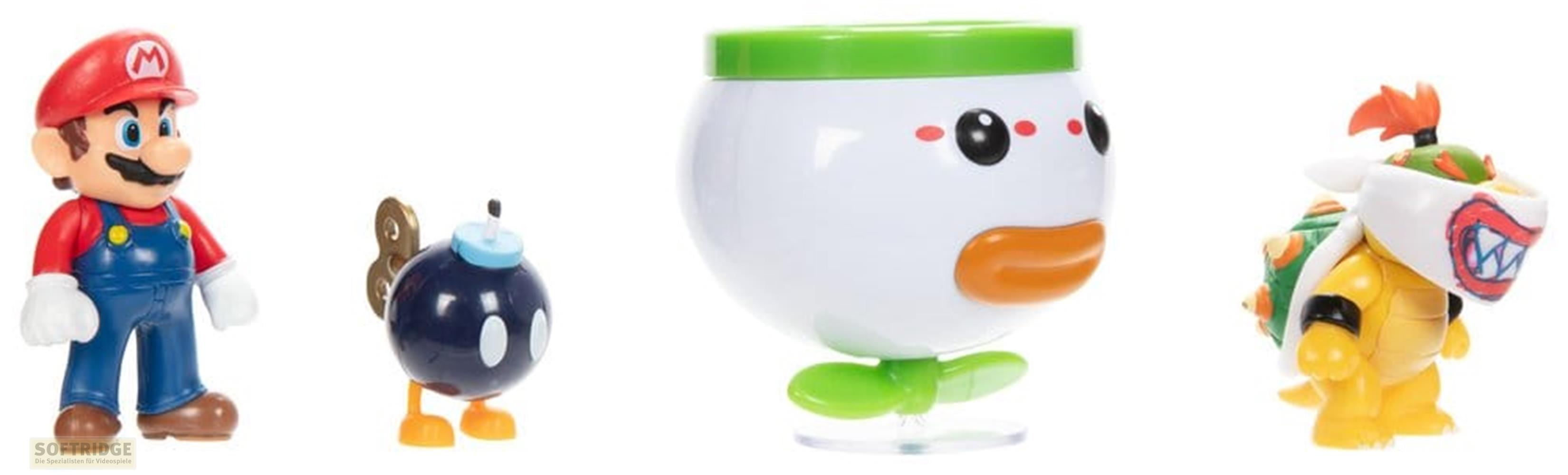 Figuras de juguete de Mario, Bob-omb, Bowser Jr. y Koopa Troopa.
