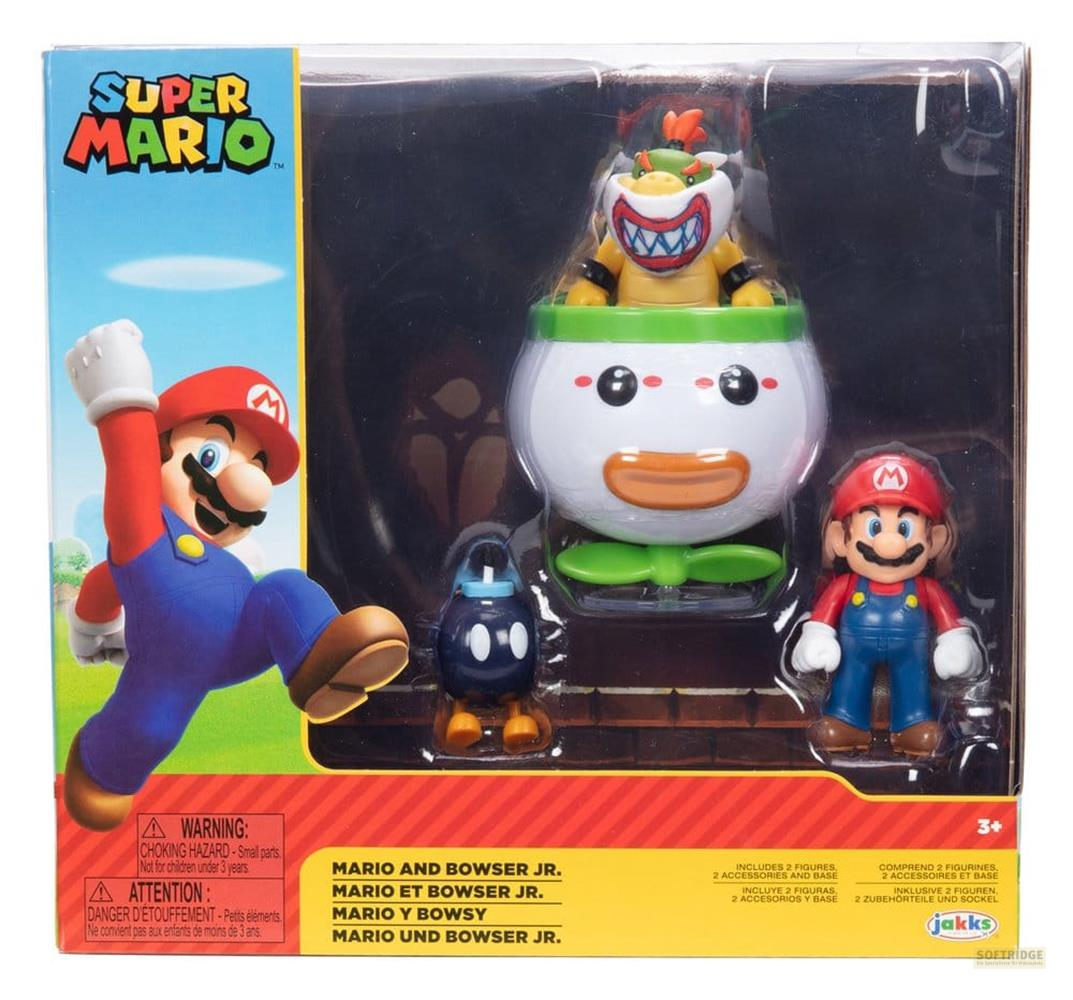 Set de figuras de Super Mario con Mario, Bowser Jr. y Bob-omb.