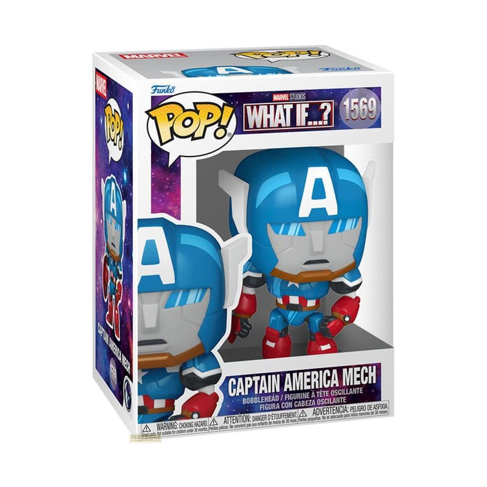 Funko Pop! Captain America Mech Figur in Box. Blau, rot, grau. Marvel Studios.