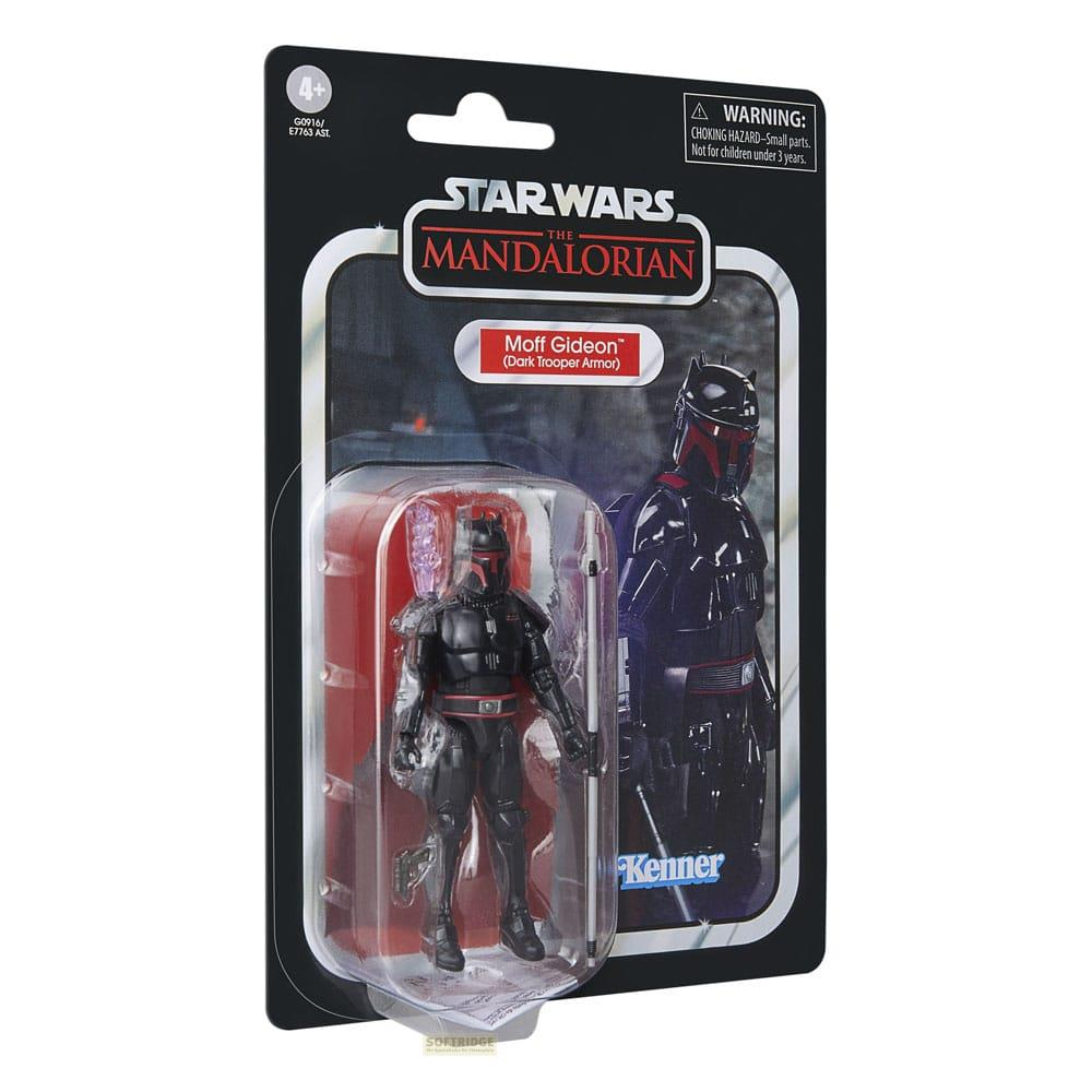 Figura de acción Moff Gideon de Star Wars en armadura Dark Trooper, empaquetada.