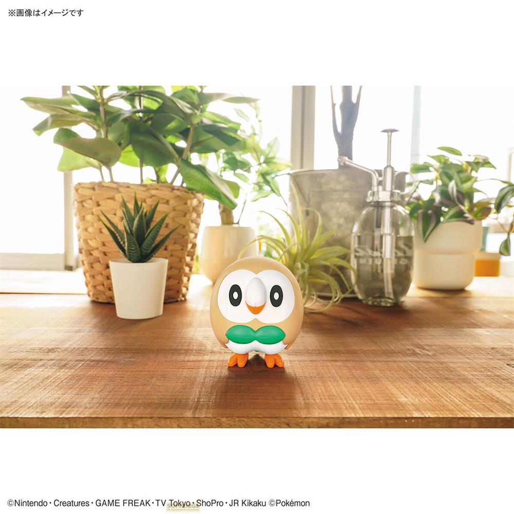 Un petit hibou brun aux accents verts se tient sur une table en bois.