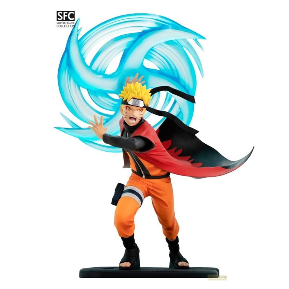 Naruto-Figur mit blauem Wirbelwind-Effekt, trägt orangefarbene Kleidung.