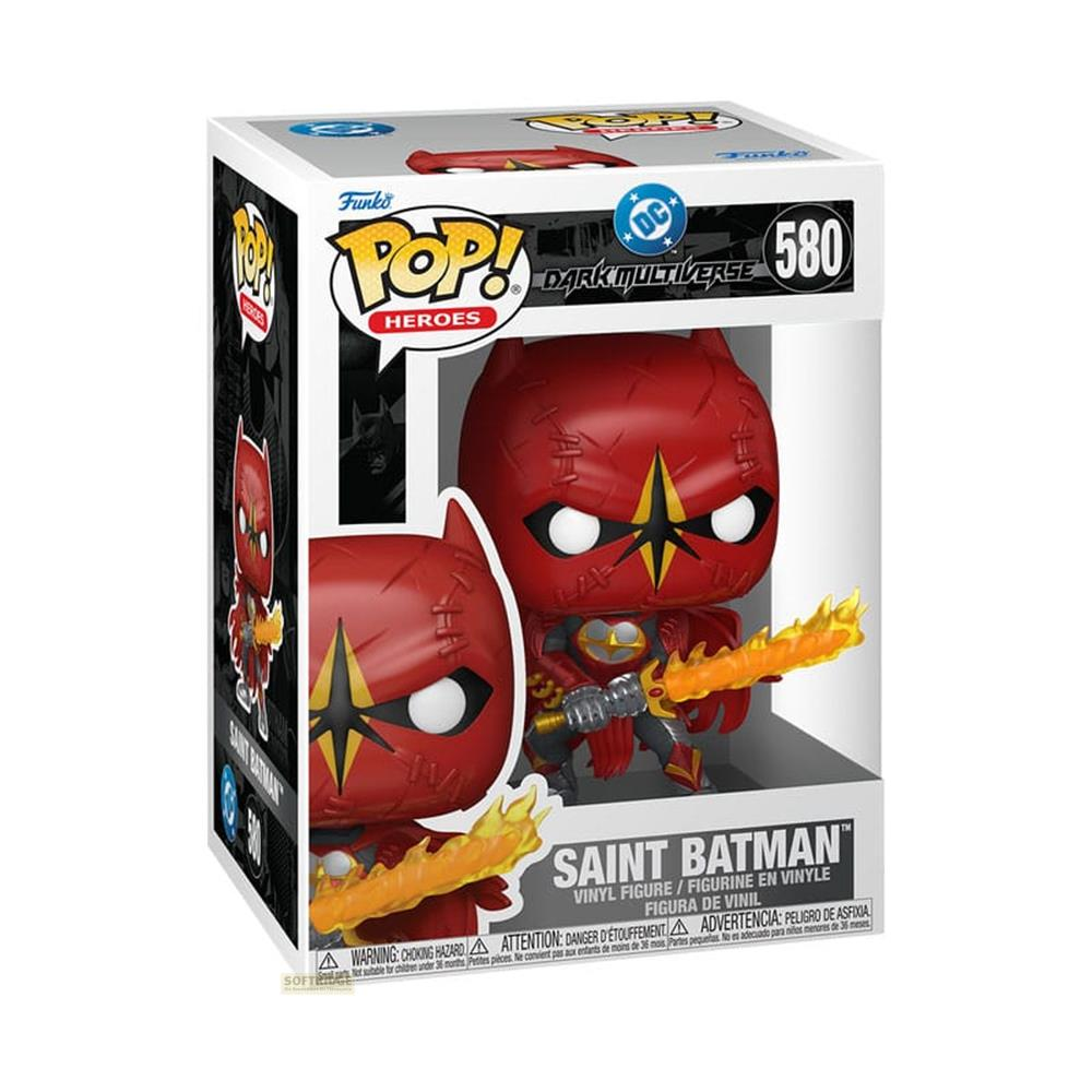Figura Funko Pop! Saint Batman con traje rojo y espada llameante.