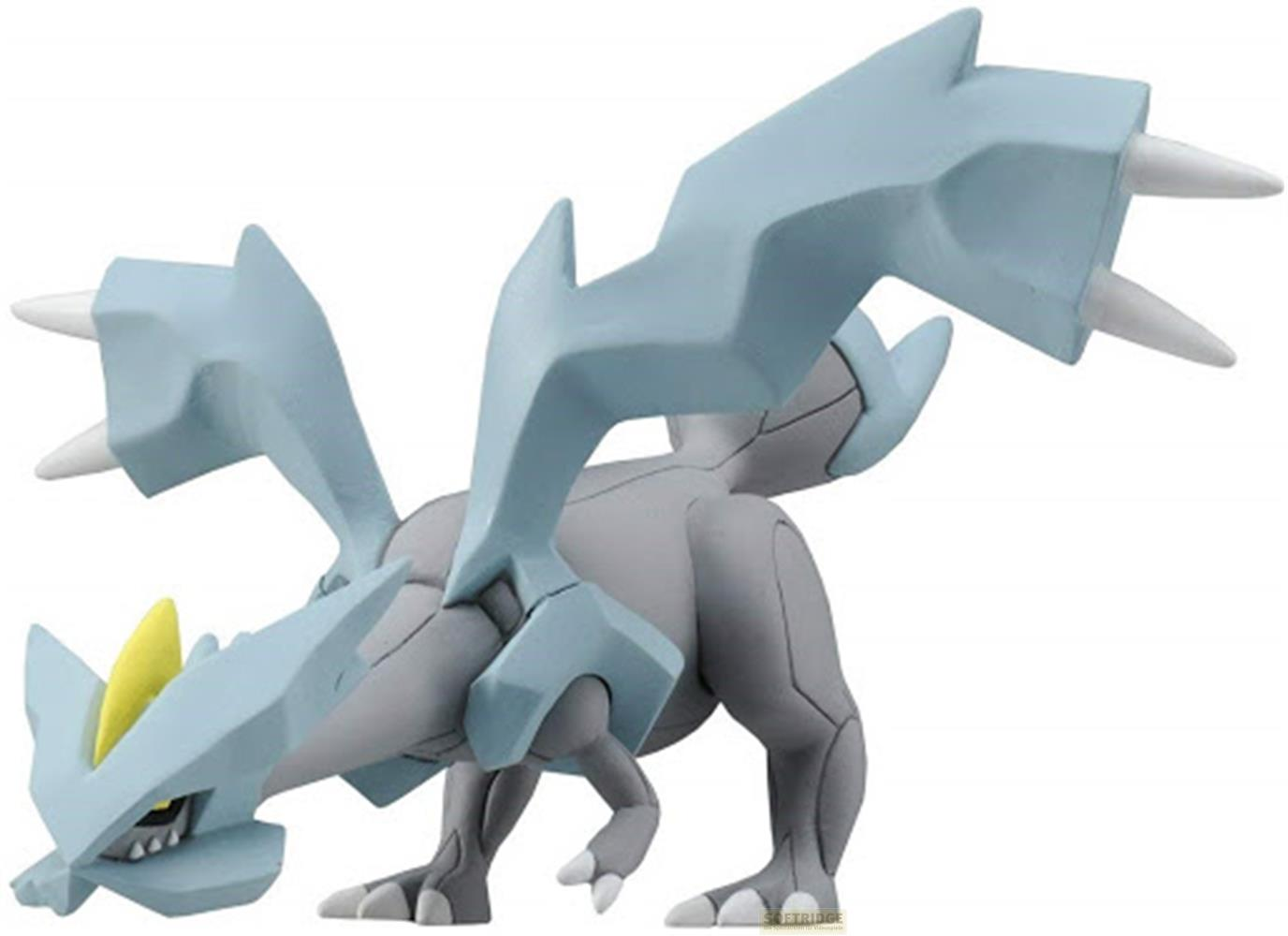Figurine de dragon gris aux ailes bleu clair et cornes blanches.