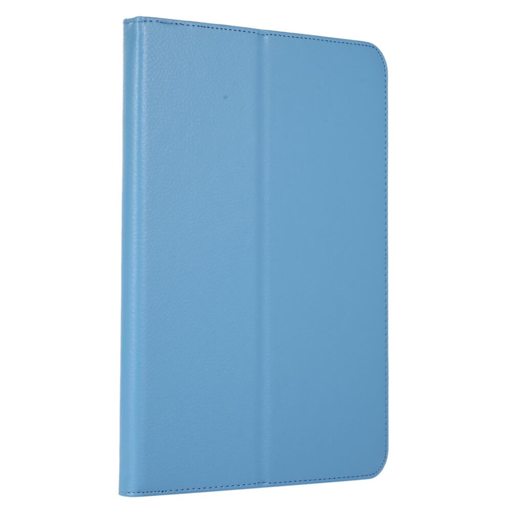 Un étui pour tablette bleu clair avec une couverture avant pliée.